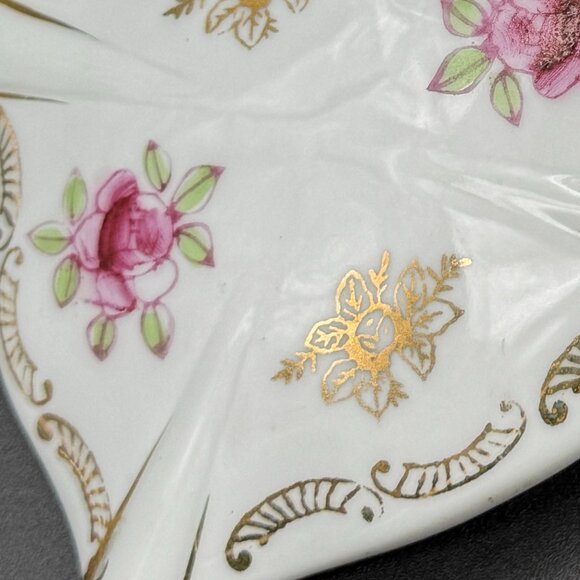 Vintage Porcelain Trinket Box w/Lid Shafford White Pink Flowers Gold Accents - Picture 7 of 9